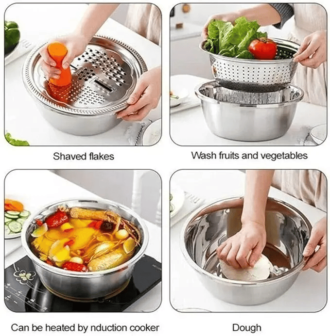 🔥Limited Time Promotion 50% OFF🔥 3-Piece Thickened Stainless Steel Mixing Bowl Set with Draining Basket